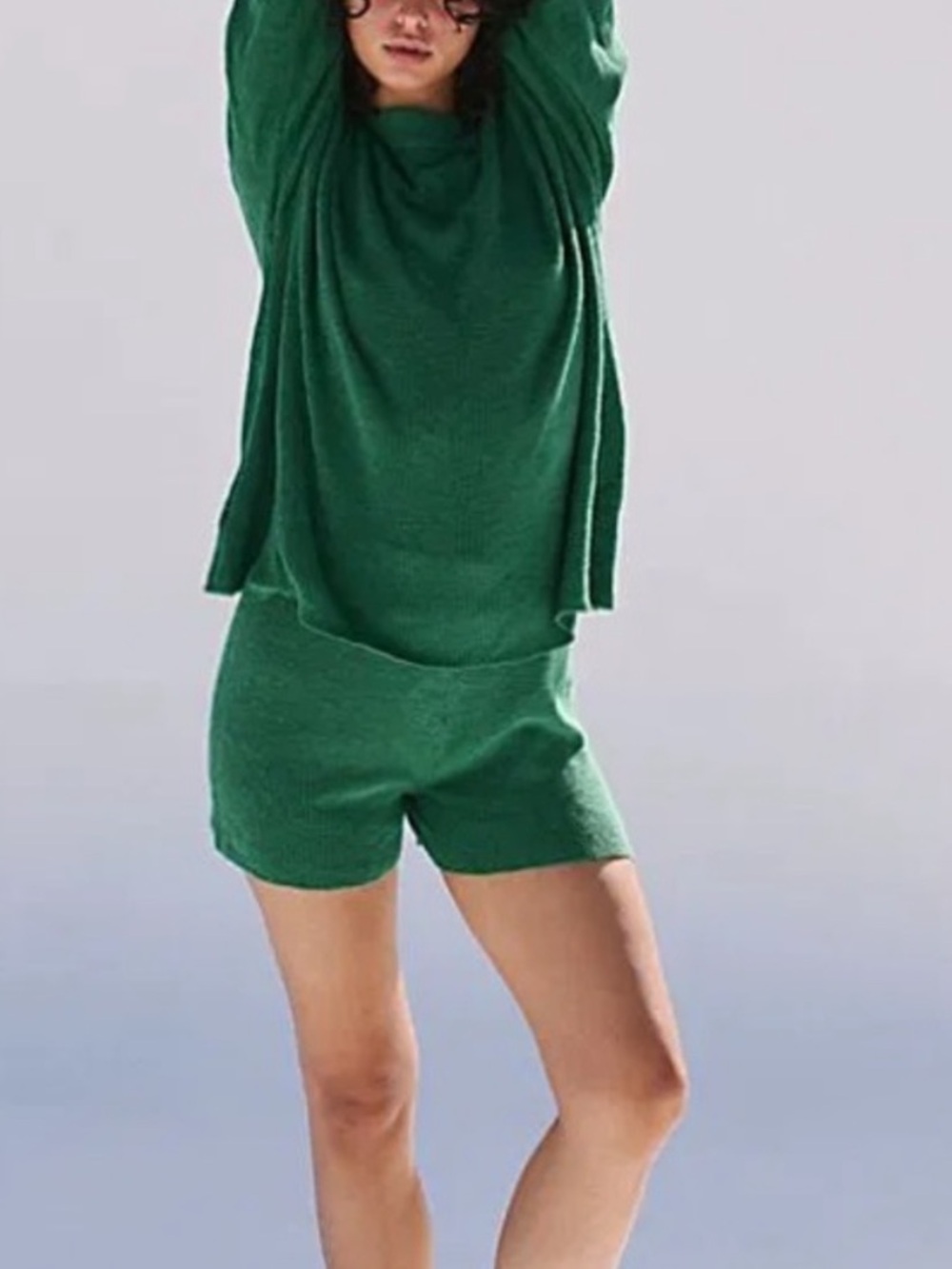 Free People Green Knit Lounge Set - Sweater & Shorts